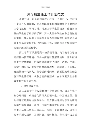 见习班主任工作计划范文