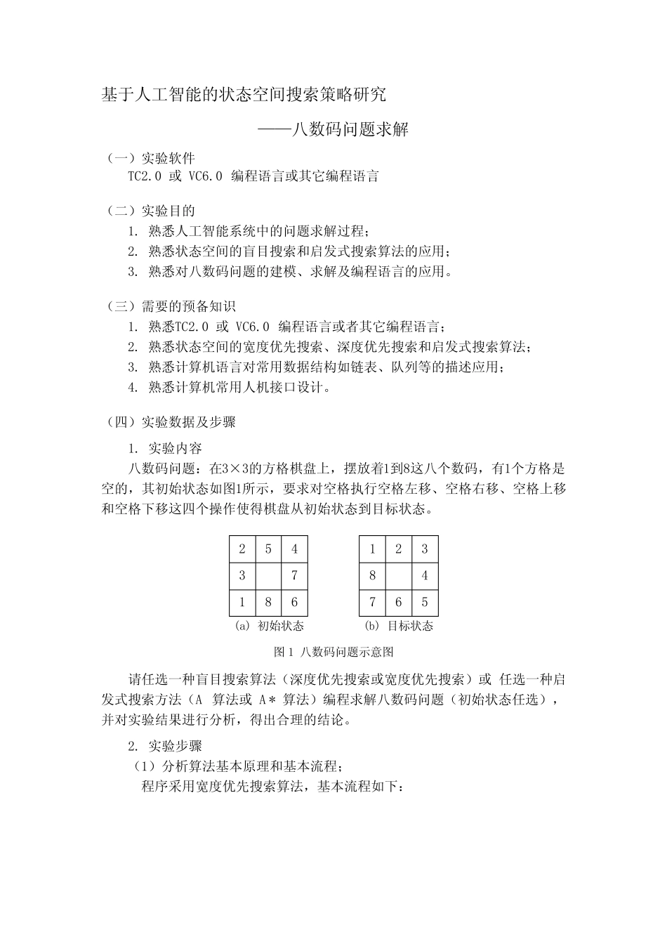 【良心出品】八数码问题人工智能实验报告_第1页