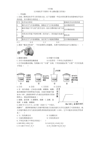 九年级化学下册第十单元测试题(含答案) 