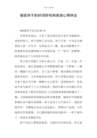 骆驼祥子的好词好句和阅读心得体会