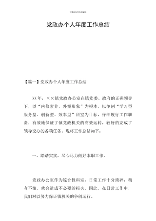 党政办个人年度工作总结
