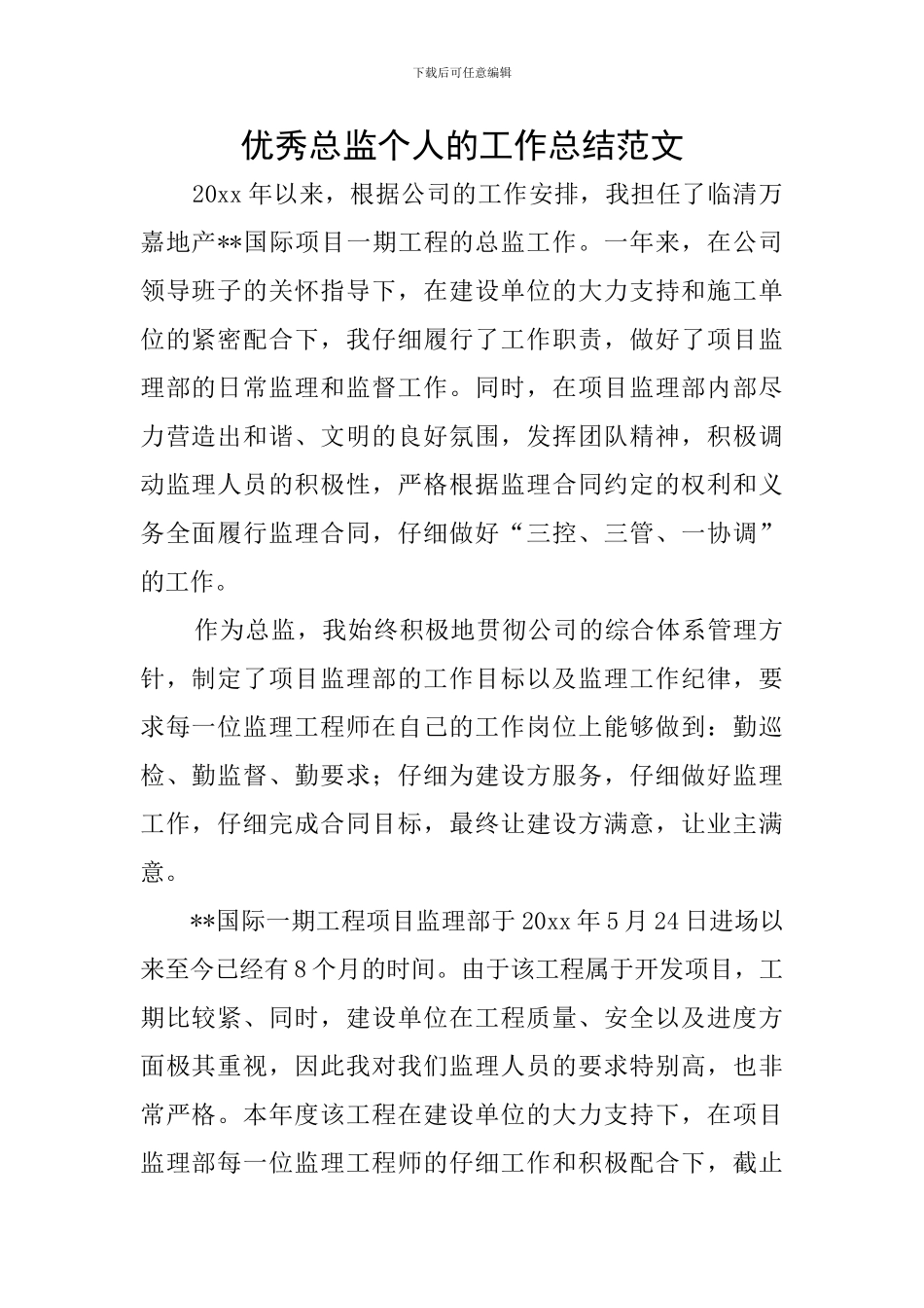 优秀总监个人的工作总结范文_第1页