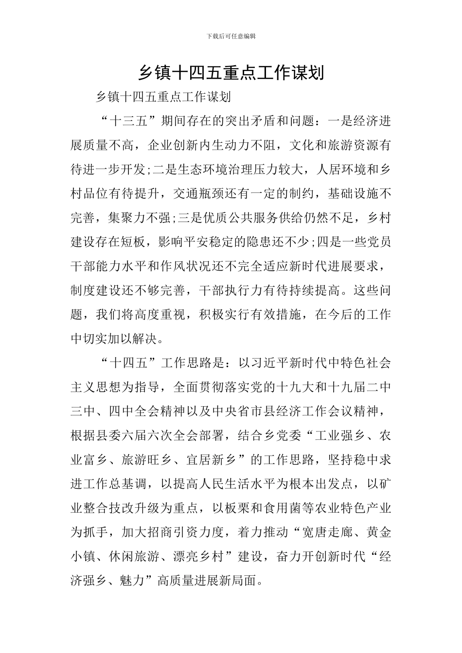 乡镇十四五重点工作谋划_第1页