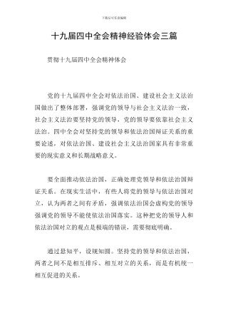 十九届四中全会精神经验体会三篇