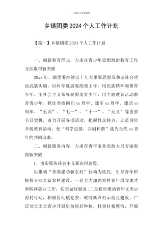 乡镇团委2024个人工作计划