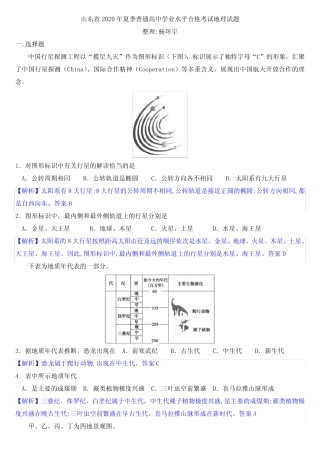 山东省2020年夏季普通高中学业水平合格考试地理试题(解析版) 