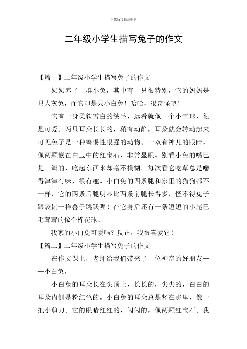 二年级小学生描写兔子的作文_第1页