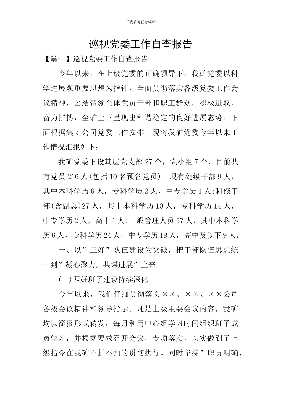 巡视党委工作自查报告_第1页