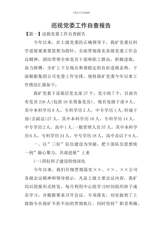 巡视党委工作自查报告