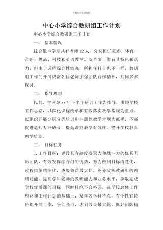 中心小学综合教研组工作计划