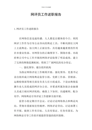 网评员工作述职报告