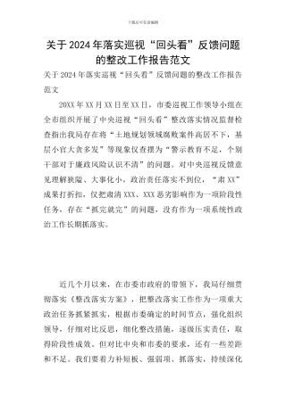 关于2024年落实巡视“回头看”反馈问题的整改工作报告范文