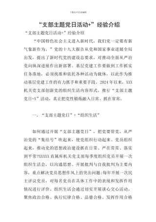 “支部主题党日活动+”经验介绍