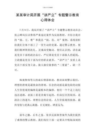 某某审计局开展“讲严立”专题警示教育心得体会