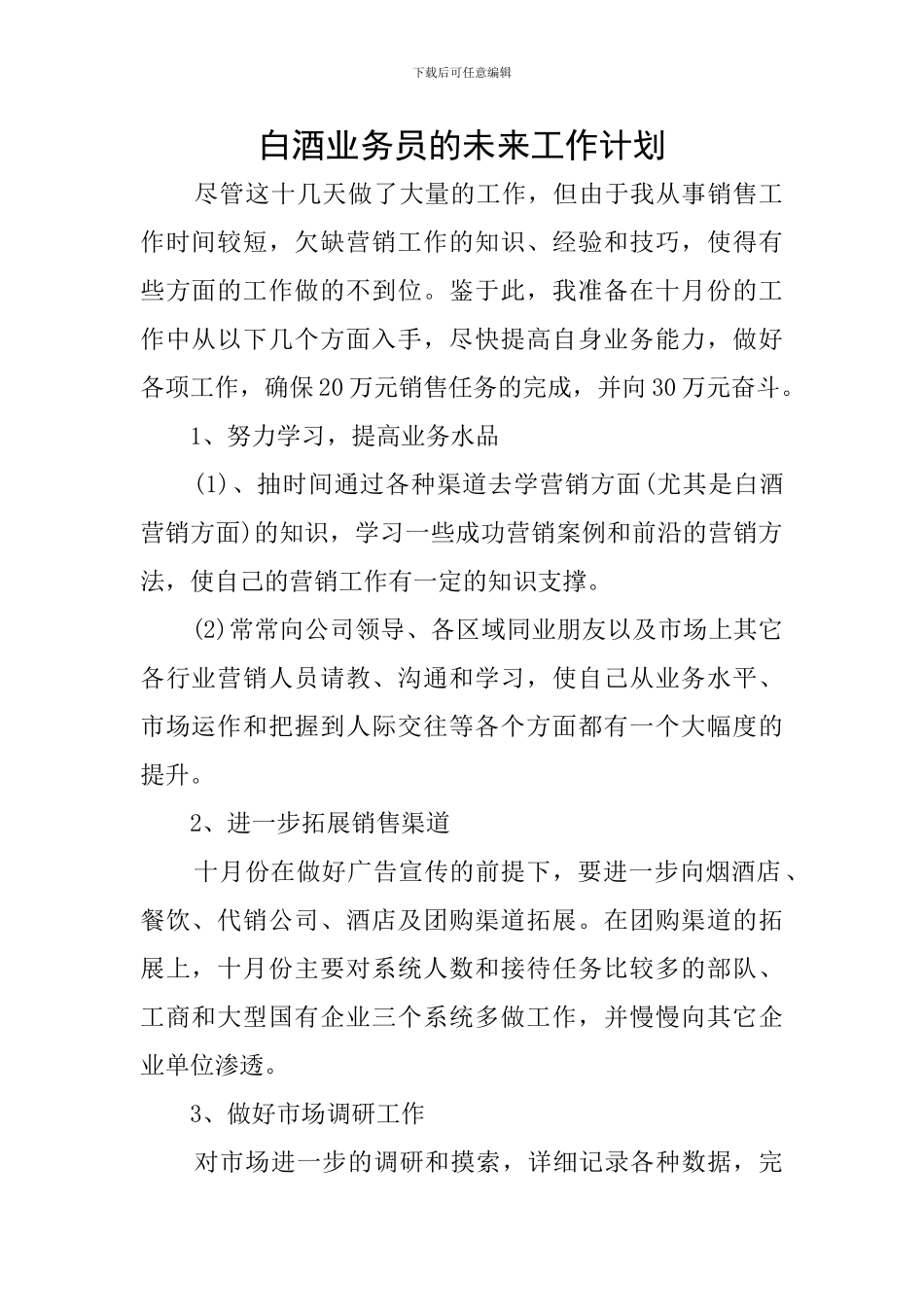 白酒业务员的未来工作计划_第1页