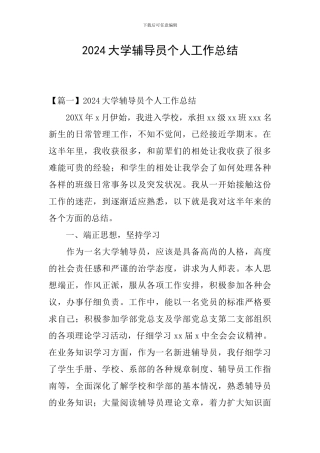 2024大学辅导员个人工作总结