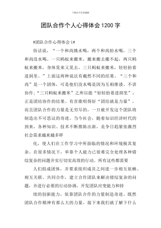 团队合作个人心得体会1200字
