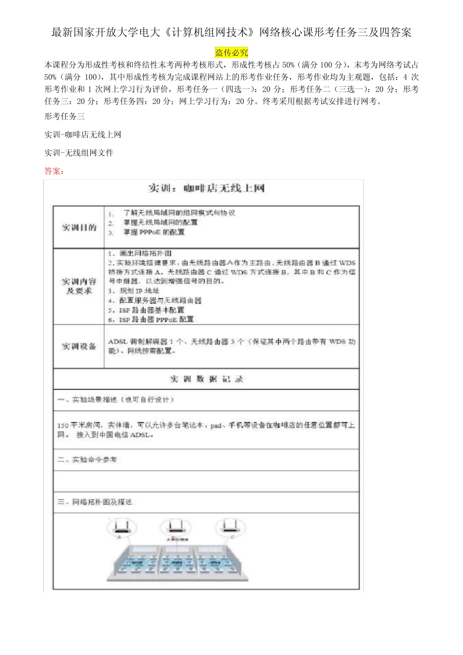 最新国家开放大学电大《计算机组网技术》网络核心课形考任务三及四答案_第1页