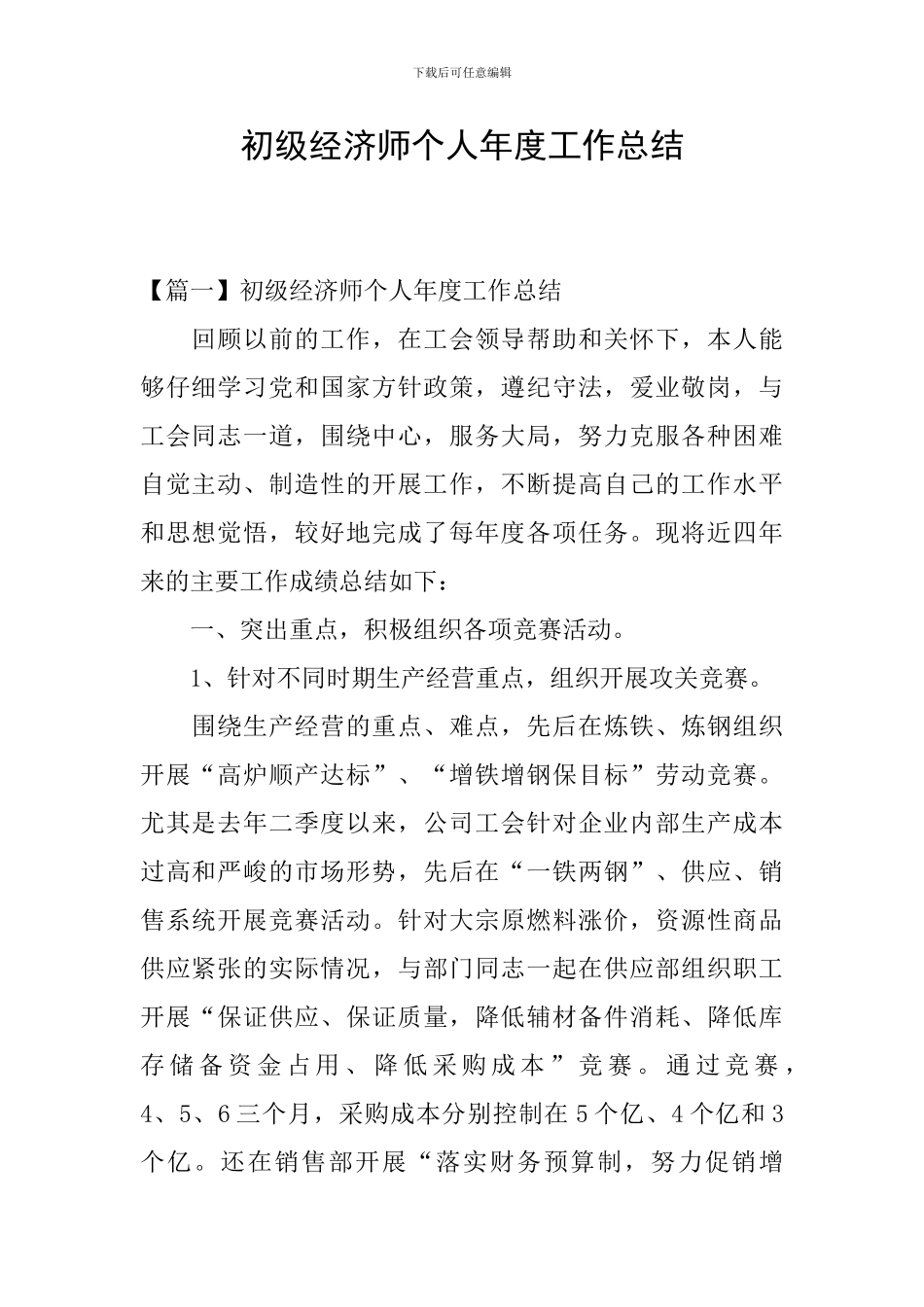 初级经济师个人年度工作总结_第1页