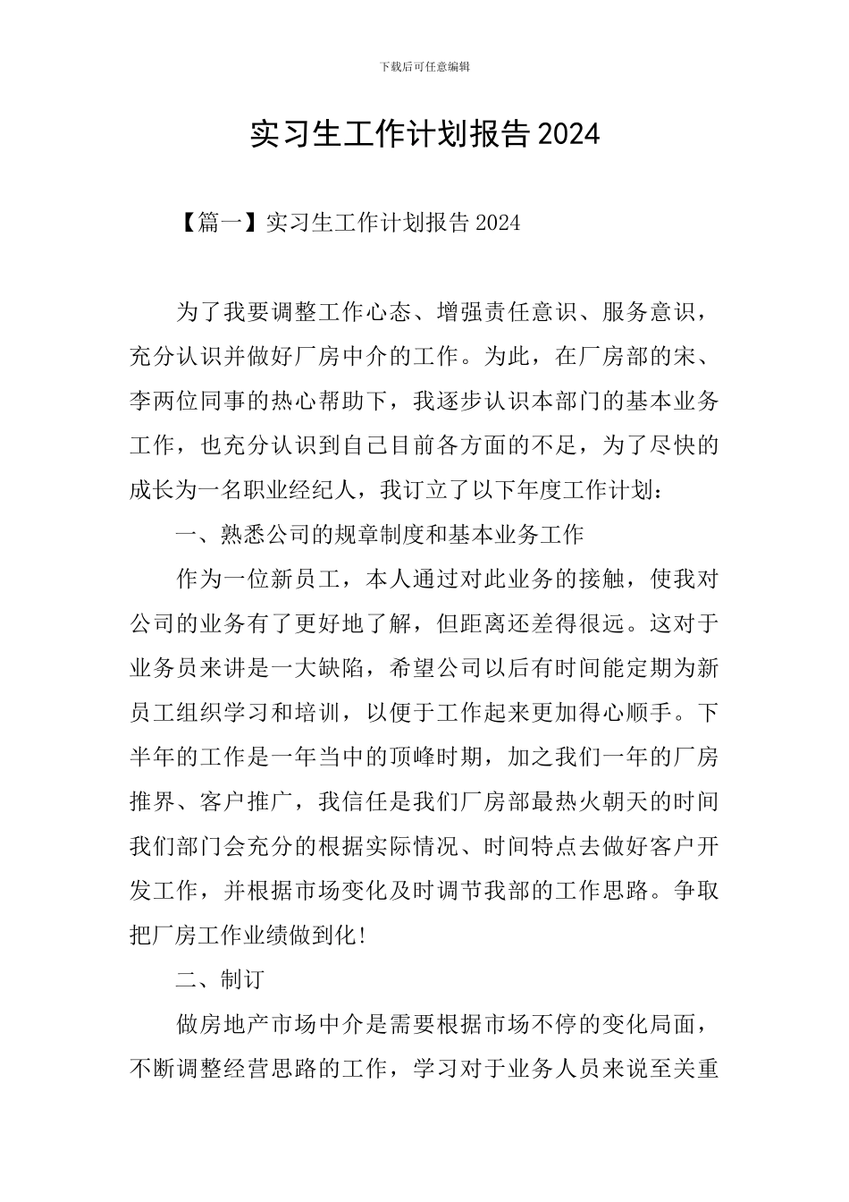 实习生工作计划报告2024_第1页