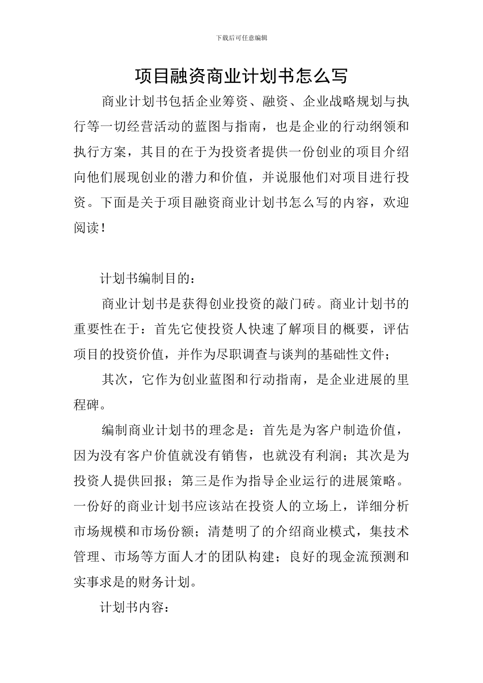 项目融资商业计划书怎么写_第1页