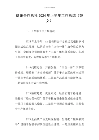供销合作总社2024年上半年工作总结