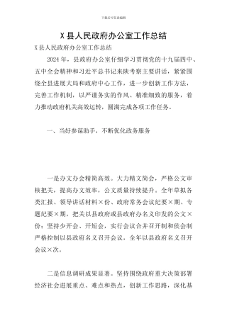 X县人民政府办公室工作总结