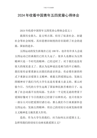 2024年收看中国青年五四奖章心得体会