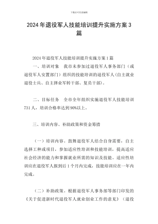 2024年退役军人技能培训提升实施方案3篇