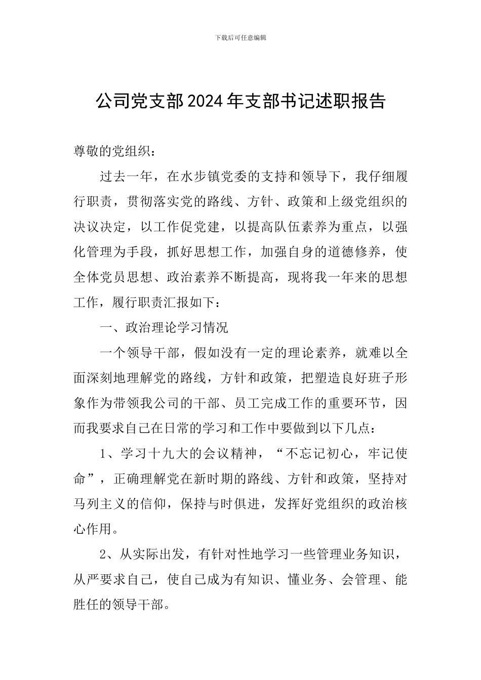公司党支部2024年支部书记述职报告_第1页