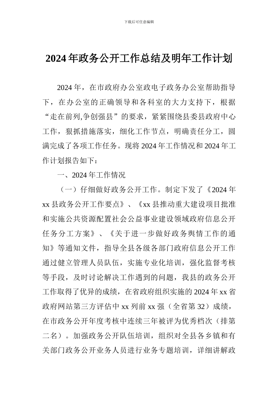2024年政务公开工作总结及明年工作计划_第1页