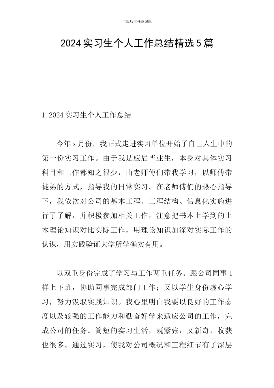 2024实习生个人工作总结精选5篇_第1页