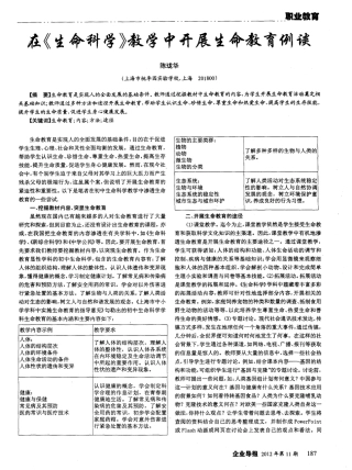 在《生命科学》教学中开展生命教育例谈 