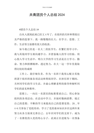 共青团员个人总结2024