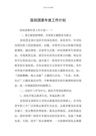 医院团委年度工作计划