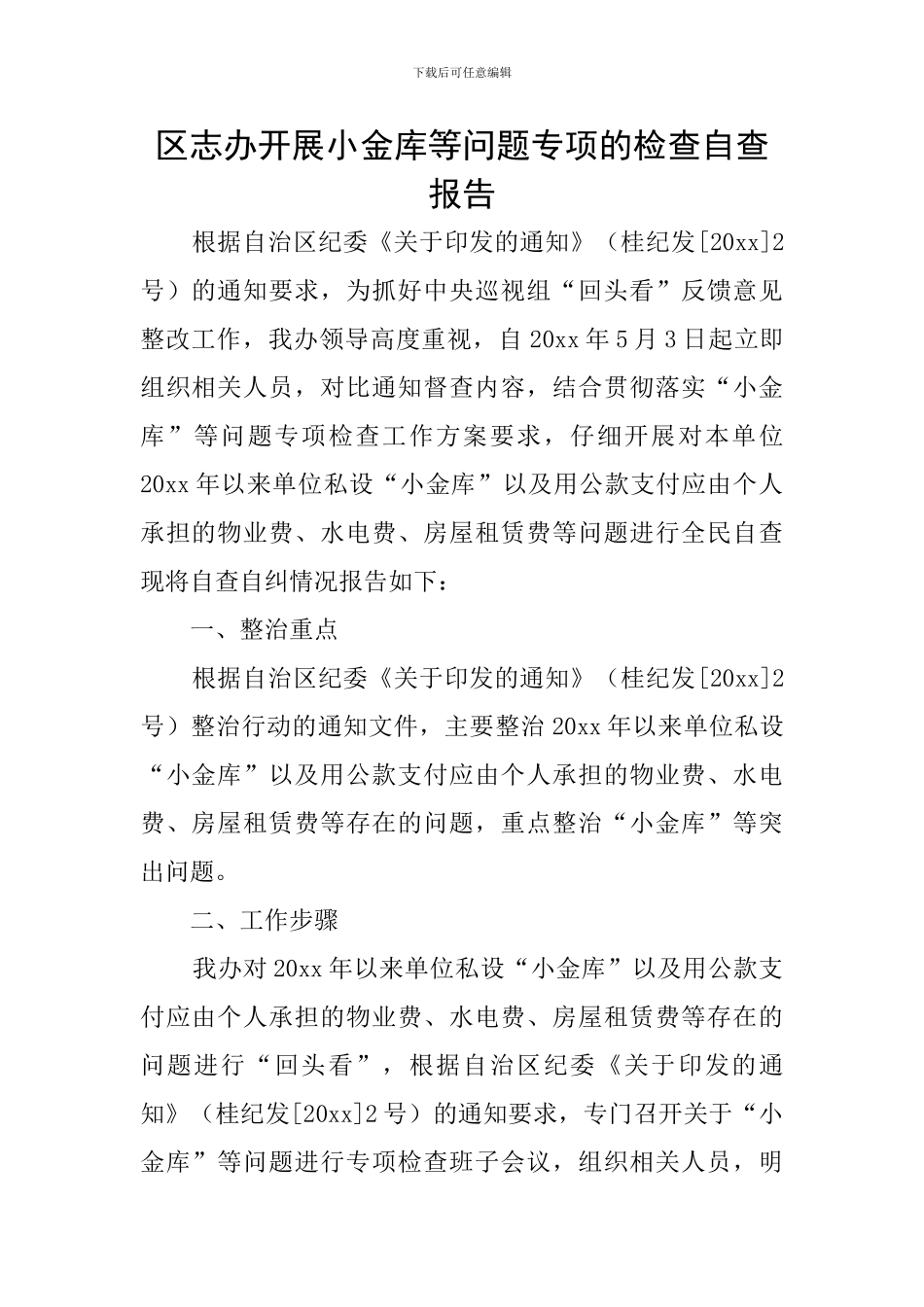 区志办开展小金库等问题专项的检查自查报告_第1页