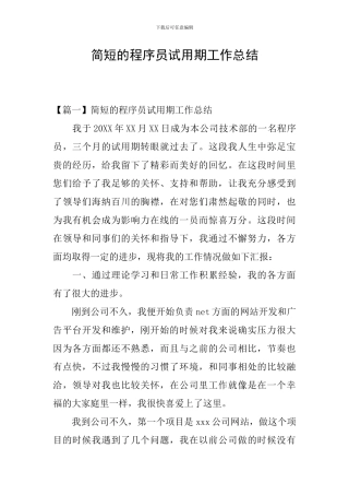 简短的程序员试用期工作总结
