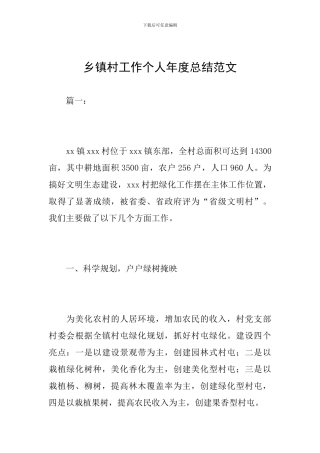 乡镇村工作个人年度总结范文
