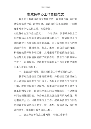市政务中心工作总结范文