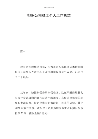 担保公司员工个人工作总结