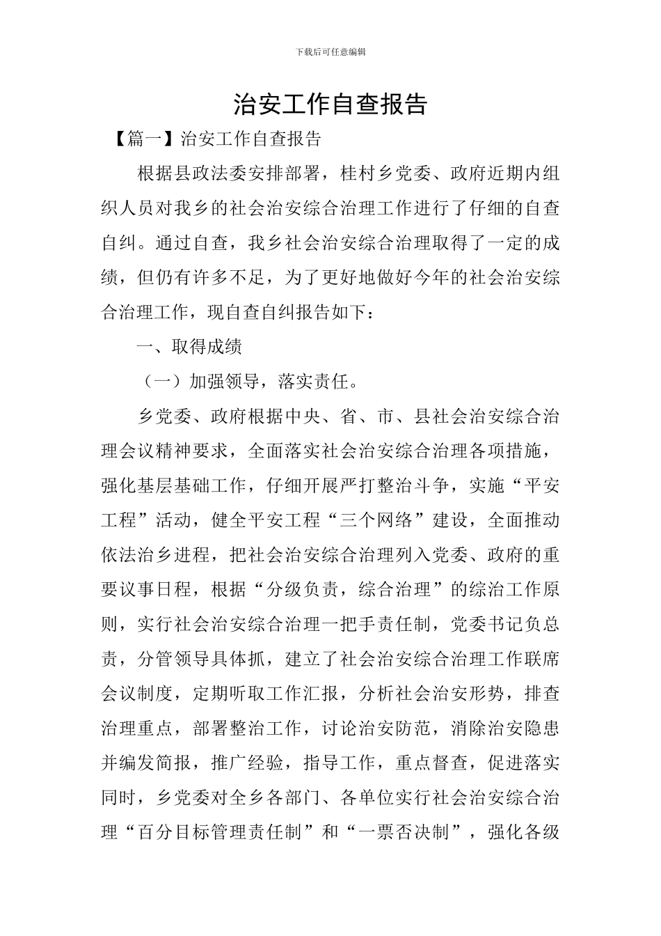 治安工作自查报告_第1页
