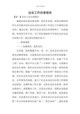 治安工作自查报告