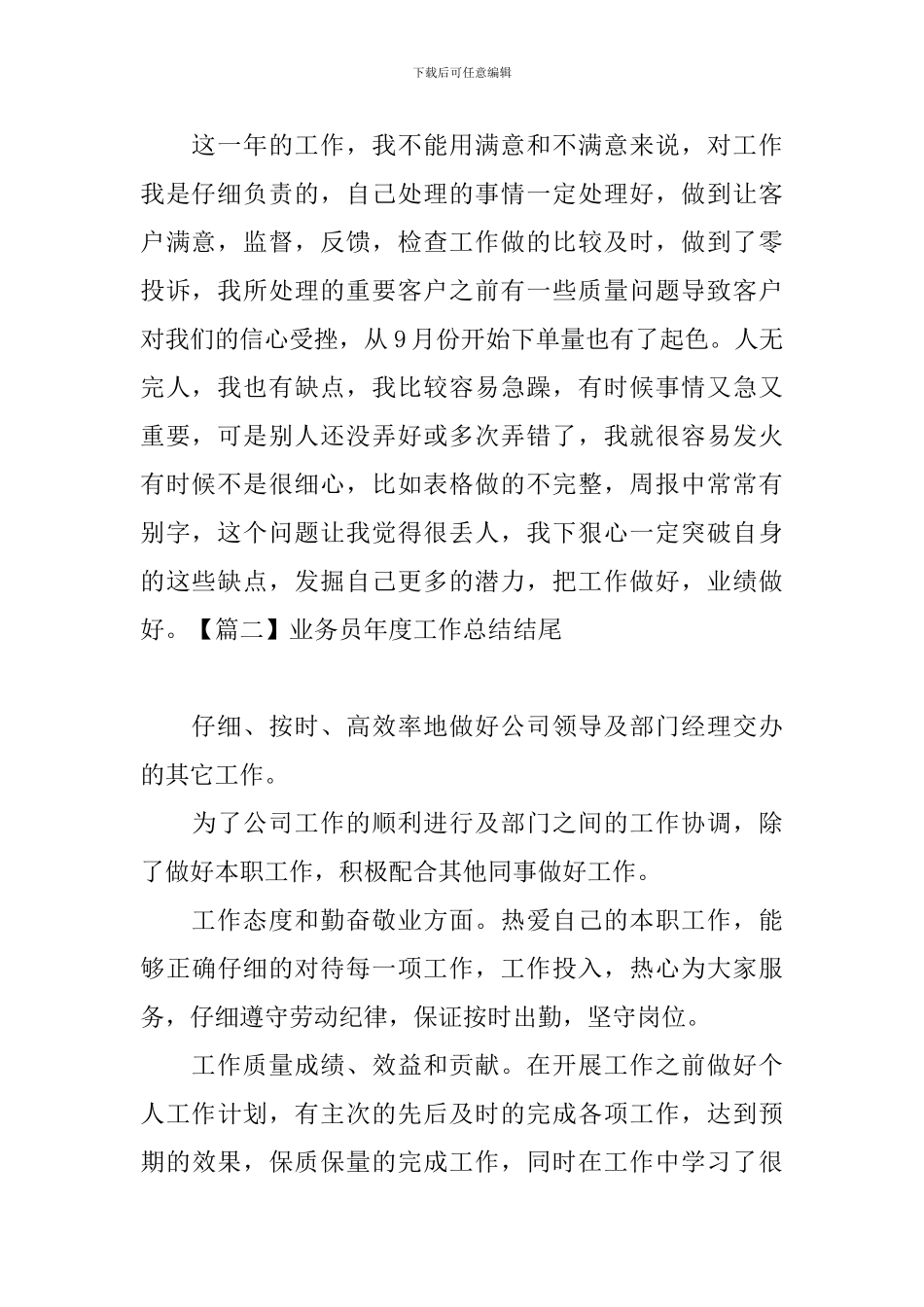 业务员年度工作总结结尾_第2页
