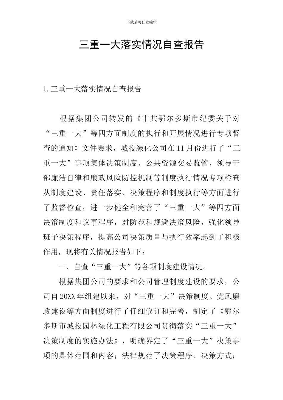 三重一大落实情况自查报告_第1页