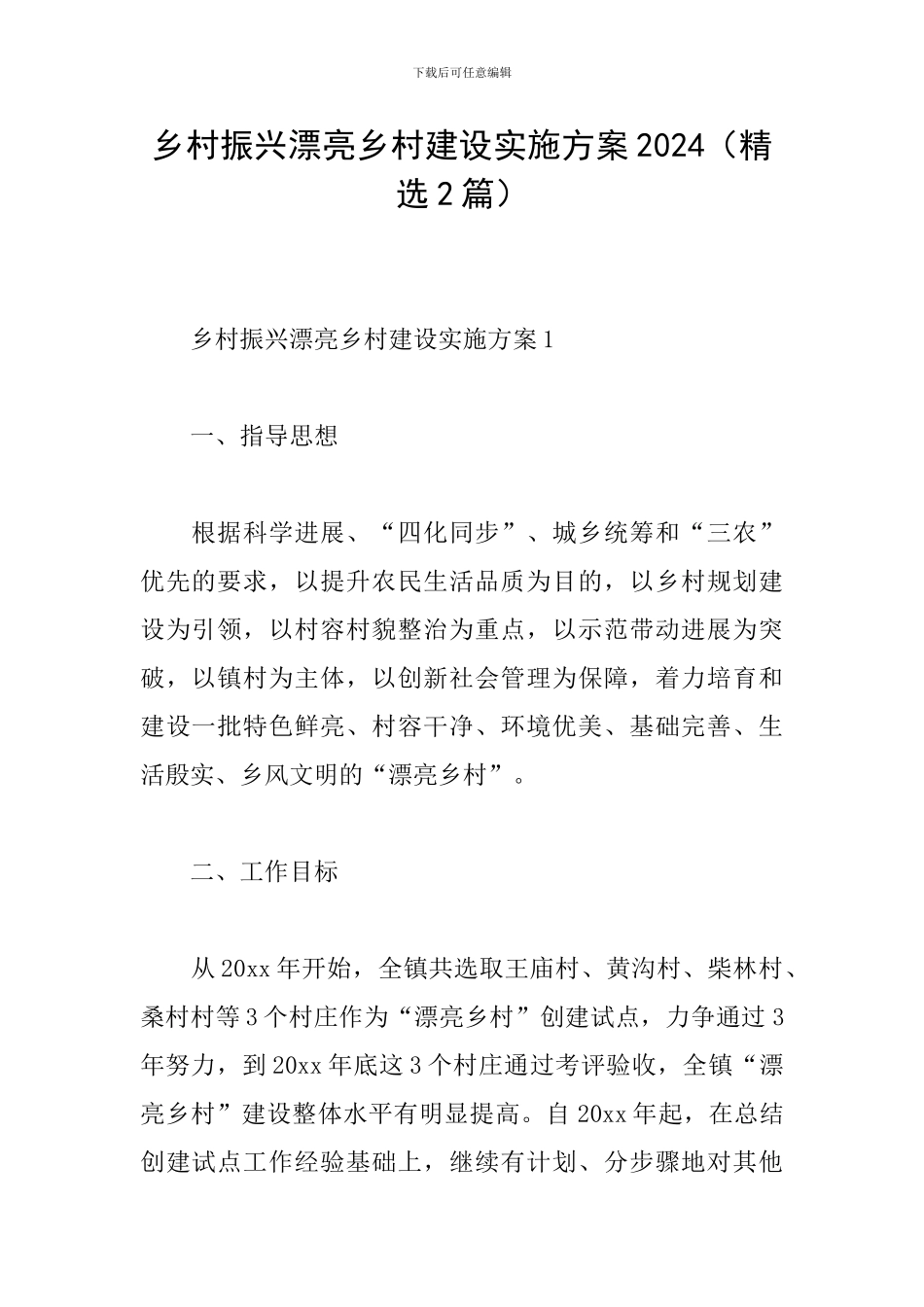 乡村振兴美丽乡村建设实施方案2024_第1页