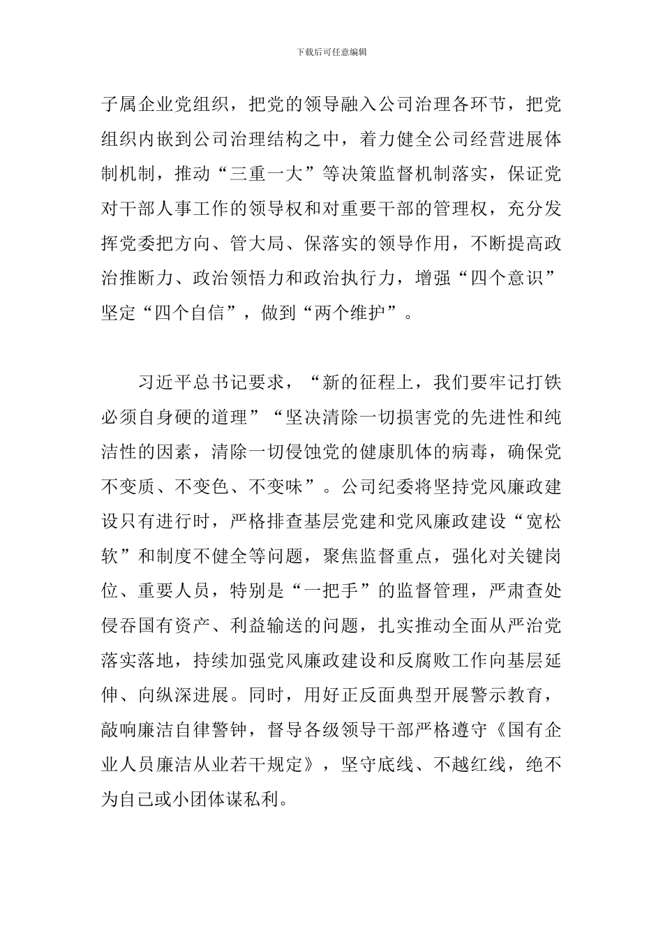 2024年关于不断推进国有企业全面从严治党发言范文_第3页