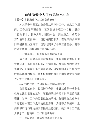 审计助理个人工作总结900字