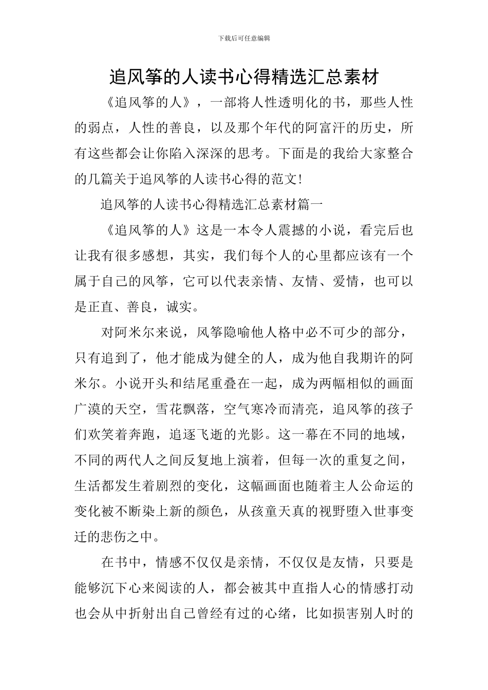 追风筝的人读书心得精选汇总素材_第1页