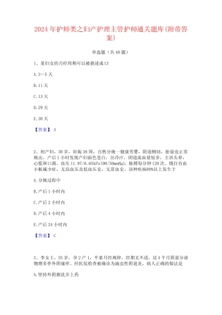 2024年护师类之妇产护理主管护师通关题库(附带答案) 
