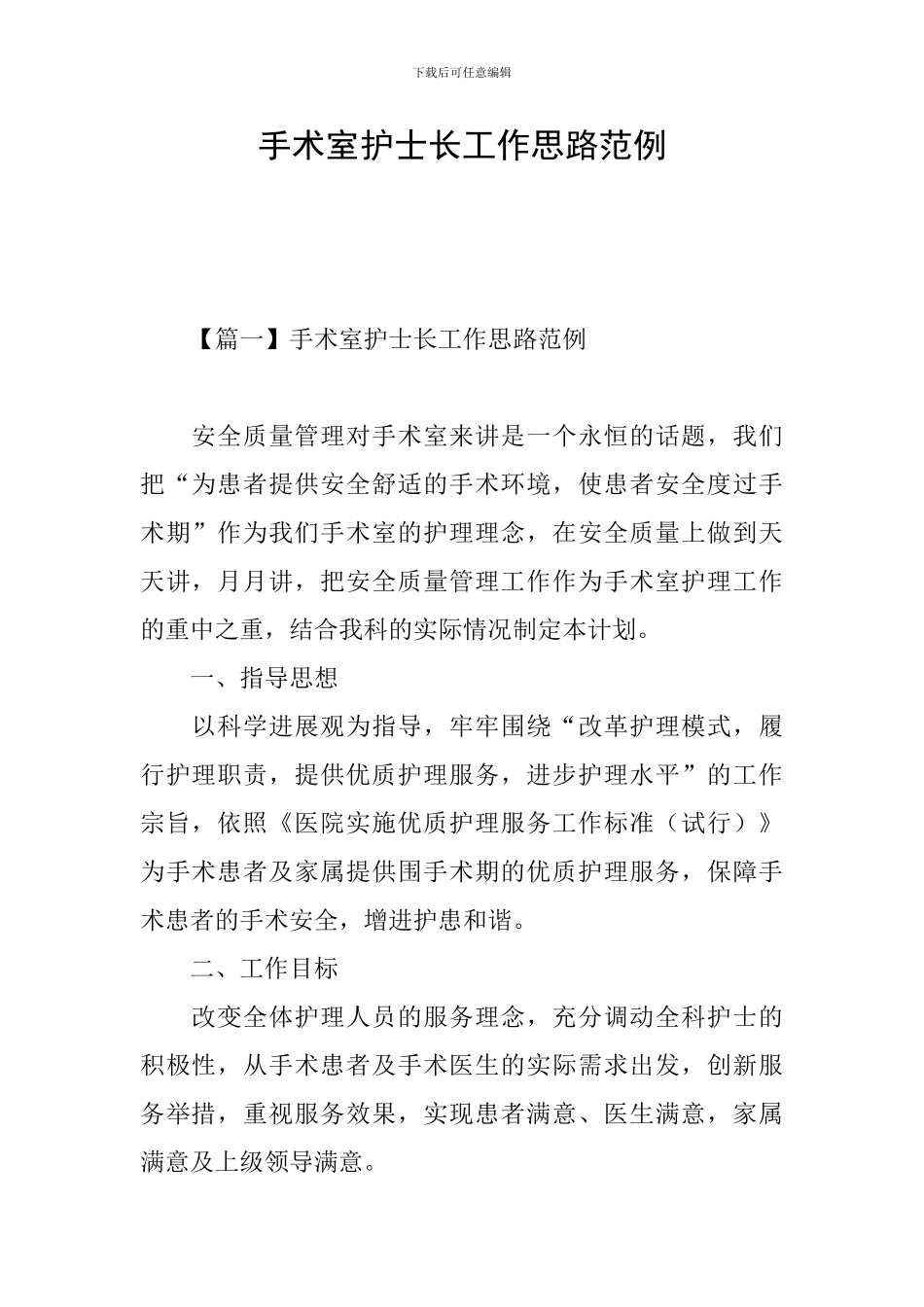 手术室护士长工作思路范例_第1页